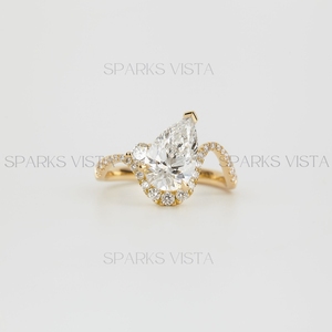 Venta al por mayor Anillo de compromiso de diamante corte Pera, 10K 14K 18K Anillo de oro Pave Halo, joyería fina, anillo de bodas, regalo de aniversario - Product Image 4