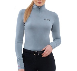 Camiseta de montar a caballo para mujer, camisa de entrenamiento deportivo con cremallera, básica ecuestre técnica para mujer - Product Image 1