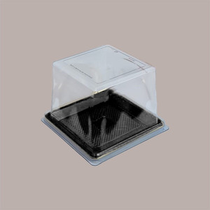 Alcas 100 Pcs Mini Medorino Ensemble de plateaux en plastique à une portion 12x12cm Couvercle noir carré pour l'emballage de matériaux PS PP PET à usage alimentaire - Product Image 4