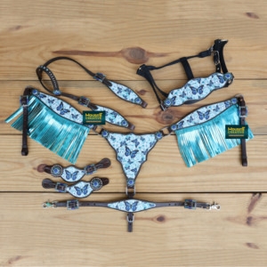 Nouvel arrivage Ensemble de clous de cheval équestre à thème personnalisé OEM Western en cuir Headstall Plastron Halter-Plusieurs thèmes disponibles - Product Image 1