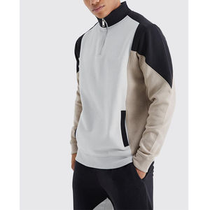High Quality Winter Fleece Streetwear Embroidery Man 1/4 Zip <b>Funnel</b> Neck Quick Dry Colour Block Tracksuit Long Sleeve Tracksuits - Product Image 4