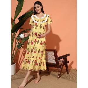 Women's 100% Cotton Elegant <b>Maternity</b> Lace <b>Nightgown</b> Half Sleeves Full Length Breathable Fabric Neck Floral Print Summer Single - Product Image 1