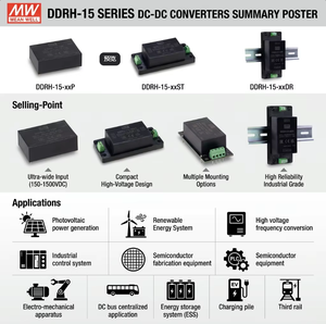 Alimentation électrique sur rail DIN <span class=keywords><strong>MW</strong></span>, 15W, haute fiabilité, entrée ultra large 150~1500Vdc, <span class=keywords><strong>convertisseur</strong></span> DC DC 12V, alimentation DDRH-15-12DR - Product Image 6
