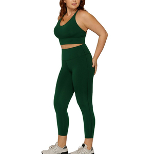 Ensembles de sport grande taille pour femmes soutien-gorge de sport à bretelles ensemble de pantalons de yoga taille haute avec logo personnalisé - Product Image 4