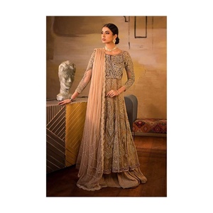 Vestido largo amarillo Salwar Kameez de gasa, traje de diseñador paquistaní, ropa de boda, Colección Eid, venta, 2023 - Product Image 4
