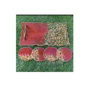 Plateau de service en résine époxy verte de qualité supérieure avec sous-verres à motifs floraux Ensemble de sous-verres de qualité supérieure en forme de rectangle - Product Image 3