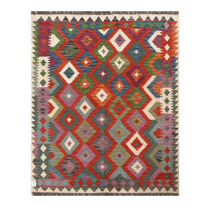 Alfombra Kilim de Maimana, Afganistán, 197 x 158 cm, Juego de Alfombras - Product Image 1