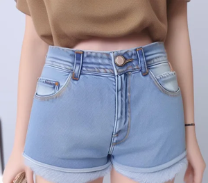 Short en jean décontracté pour femme, coupe mi-haute, ajustée, boutonné, pour l'été - Product Image 2