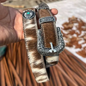 เข็มขัดหนังแท้สไตล์วินเทจ พร้อมหัวเข็มขัดโลหะแบบตะวันตก ทนทาน ปรับขนาดได้ มีทุกขนาด - Product Image 1