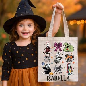 Bolsa de Regalo de Navidad 2025 con Diseño de Dibujos Animados, Bolsa de Mano de Moda con Diseño de Jack y Sally, Bolsa de Lona Impermeable de Gran Capacidad Personalizable - Product Image 6