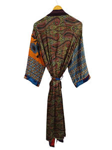 Robe indienne Floral soie Sari Kimono Vintage Sari Robe douce plage Robe de soirée indien fait à la main Kimono en soie - Product Image 4