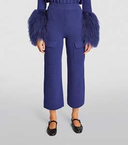 Pantalon Cargo en laine bleu surdimensionné taille moyenne personnalisé pour femmes Prix de gros pas cher Style avant plat d'hiver pour les femmes - Product Image 2