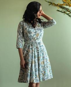 Vestido corto de algodón con bloque de mano indio, ropa de playa con estampado Floral para damas de oficina, novia personalizada, regalo de boda sostenible - Product Image 1