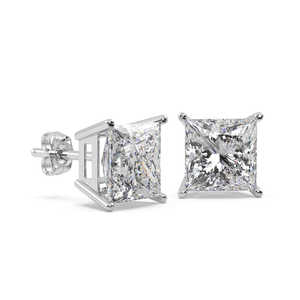 Boucles d'oreilles en or blanc 14 carats avec diamants princesse 0,50 ct (H-I SI2-SI3) - Product Image 2