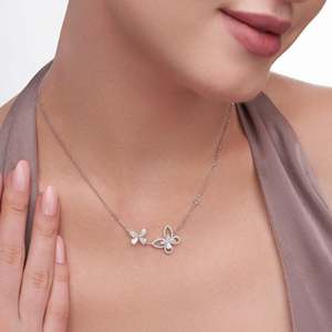 Collier infini céleste double de 1,94 ct avec papillon, fait à la main en or blanc 14 carats, collier en diamant de taille personnalisée - Product Image 1