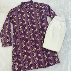 Ensemble pyjama Kurta à manches longues et droites, robe de mariée indienne, magnifique ensemble de pyjama Kurta en coton simple pour enfants et garçons - Product Image 1