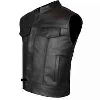 Gilet moto en cuir pour homme, col montant, fermeture éclair, noir uni, style hip-hop, écologique, vintage