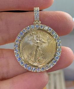 Colgante de Moneda Chapado en Oro con Moissanita de Lujo, Estilo Águila, Hip Hop, Lindo, Cristiano - Product Image 2