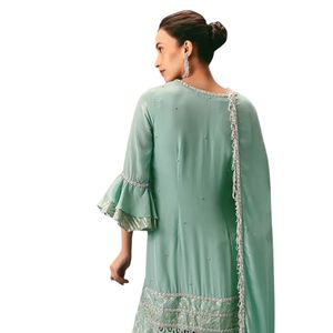 Traje Sharara con volantes azul claro con Kurta y Dupatta bordados para fiesta, boda, ropa de recepción India festiva - Product Image 5