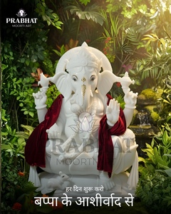 รูปเคารพหินอ่อนพระพิฆเนศที่เต็มไปด้วยรายละเอียดอันเงียบสงบสำหรับบ้านเพื่อค้นหาความสงบสุขและการแสดงอันอ่อนโยนของพระเจ้า - Product Image 2