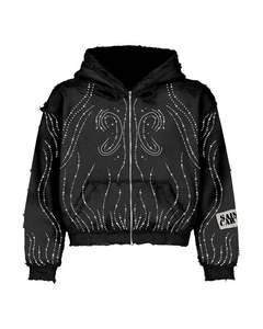 Ropa de calle de moda Diseño de diamantes de imitación Pattran Heavyweight Hoodie Calidad superior Lavado con ácido de gran tamaño Unisex Zip Up Sudaderas con capucha personalizadas - Product Image 1