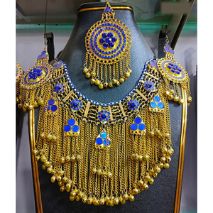 Parures de bijoux afghans Kuchi au design traditionnel fait à la main avec pierres précieuses et glands pour femmes - Product Image 1