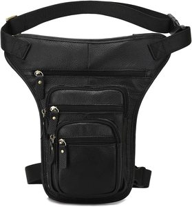 Riñonera multifunción de cuero genuino para hombres y mujeres, riñonera de pierna caída para motocicleta, bandolera de cuero genuino - Product Image 1