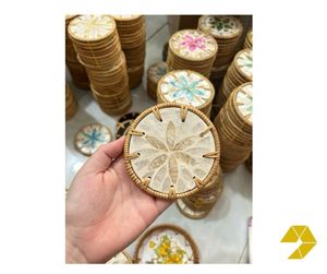 Trending eco chic plato de ratán y posavasos de ratán decoración hecha a mano posavasos de mosaico de nácar Concha placemate diseño premium - Product Image 3