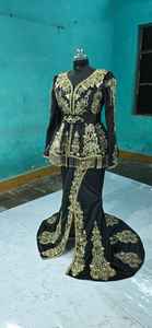 2025 @ Veste noire pour femmes algériennes traditionnelles-Robe Karakou avec perles de verre en cristal ornées, pierre, perles, travail Dabka - Product Image 2