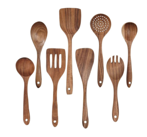 Compra juego de utensilios de madera online en la India juego de utensilios de cocina de madera Premium cuchara hecha a mano de glowin fashion - Product Image 1