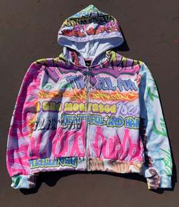 Trending Manufacturer Custom High Quality Distressing Streetwear DTG Stone Washed Patch Hoodie 100%Cotton Zipup Boxy Men Jacket - Product Image 2