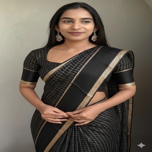 Premium Non-Printed Linen Border Georgette Silk <b>Saree</b> for Women Indian Clothing in Stock - Product Image 1