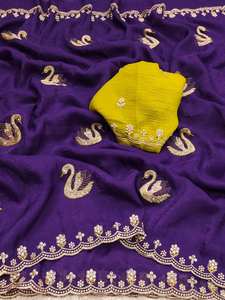 ส่าหรีผ้าไหมพรีเมี่ยมที่สวยงามเสื้อทำงานลายเพชรและปักลูกไม้สำหรับผู้ใหญ่ - Product Image 5