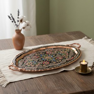 Copper Enamel Work Erzincan Luxury European 2-Person Oval <b>Cup</b> <b>Set</b> for Parties Hotels Stylish Metal Teacups Stocked Coffee <b>Sets</b> - Product Image 2