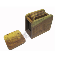 Style classique S/4 Coaster Set Acacia Wood Square & Round Metal Glass Mats & Pads Tea Tasses & Verres Friendly