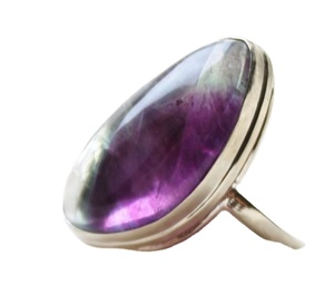 92.5เงินสเตอร์ลิงธรรมชาติสีม่วงฟลูออไรต์เรียบรูปไข่พลอยทำด้วยมือแหวนผู้หญิงเครื่องประดับขายส่ง - Product Image 1