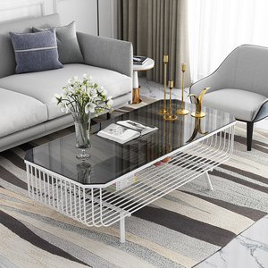Mesa de Centro Rectangular Moderna con Tapa de Vidrio Templado y Marco Redondo de Hierro - Resistente para Sala de Estar y Gimnasio (TT68195) - Product Image 4