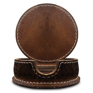 Posavasos de cuero de la mejor calidad al mejor precio a la venta, posavasos y soporte para bebidas de cuero de tamaño personalizado y forma redonda para el hogar - Product Image 6