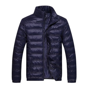 Men's Blue Stand Collar Puffer <b>Jacket</b> Zipper Closure Windproof Casual Winter Coat Solid Color Polyester Slim Fit Regular 2026 - Product Image 2
