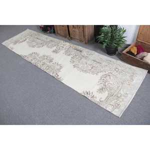 Alfombra Turca Vintage de 2.7x10.2 pies, Alfombra Blanca Gris con Estampado Animal - Product Image 3