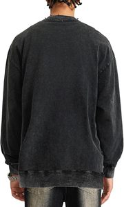 New Arrival 100% Cotton 400GSM Heavy Weight Distressed <b>Black</b> Acid Washed <b>Sweatshirt</b> Solid Vintage Winter Blank <b>Sweatshirts</b> - Product Image 2