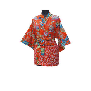 Robe de style kimono courte en coton 100% pur, faite à la main, avec broderie florale multicolore, pour femmes, en gros - Product Image 4