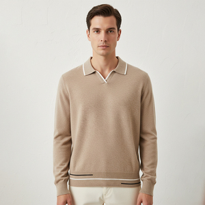 Custom Soft Wool Cashmere <strong>Jumper</strong> <strong>Men's</strong> Sweater <strong>Polo</strong> <strong>Neck</strong> Split V Detail Long-Sleeve Luxury <strong>Men</strong> Knit Sweater - Product Image 1