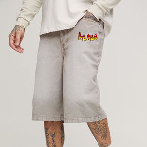 กางเกงขาสั้นผ้าฝ้าย100% 2026สำหรับผู้ชายกางเกงผ้าเดนิมฮิปฮอปใส่สบายปักโลโก้ได้ตามต้องการ - Product Image 6