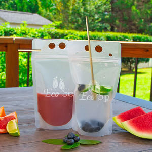 كيس بلاستيكي قائم بسحَّاب من الأكياس ، بعلامة مخصصة للاستعمال مرة واحدة شعار كيس عصير شفاف أكياس مشروبات مع ماصّة - Product Image 3