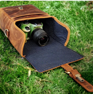 High Quality Genuine Leather <b>Camera</b> Bag Lightweight Eco-Friendly Fashion Durable Zipper Closure <b>Secure</b> Foldable Digital Gear - Product Image 5