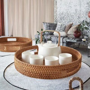 Panier de rangement en rotin rond tissé à la main moderne de haute qualité Offre Spéciale plateau de collations pour organiser votre espace - Product Image 2