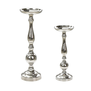 Ensemble de 2 porte-bougies classiques en aluminium argenté, élégants, luxueux, uniques, pour la décoration de la maison, les anniversaires et les mariages - Product Image 3