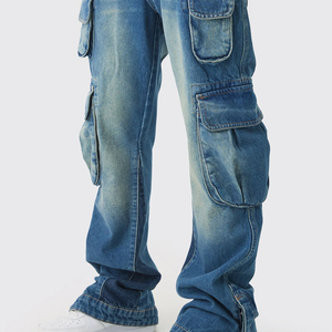 Fabricant en gros de denim, pantalon cargo baggy en denim délavé couleur pierre pour hommes, design personnalisé, coupe droite ample, pantalon cargo en denim - Product Image 6