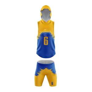 Ensemble short et maillot de volley sans manches à capuche, imprimé par sublimation, anti-humidité, unisexe, pour adulte, uniforme d'équipe, numéro 6 et lettre sur le devant - Product Image 1